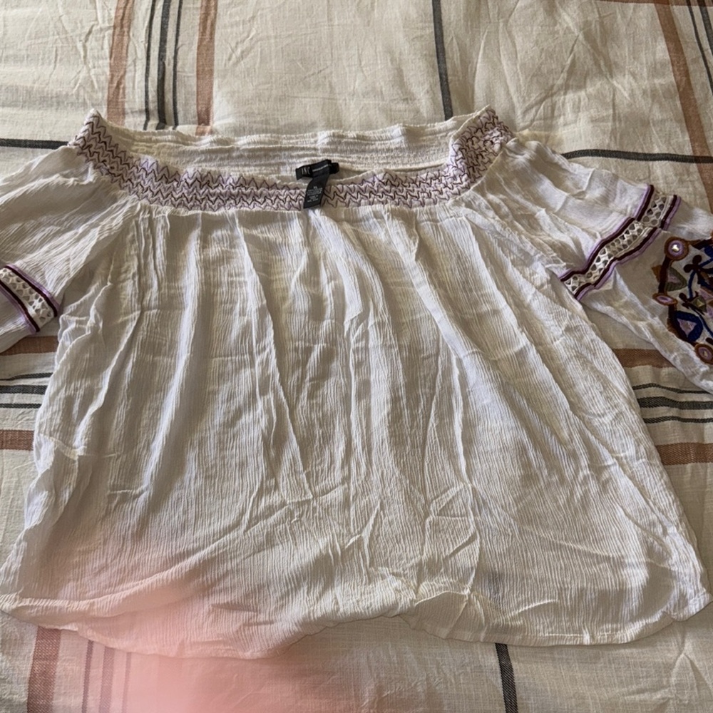 I•N•C International Concepts- White Off-Shoulder Top with Embroidered Details